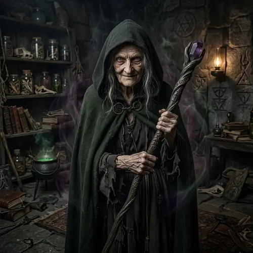 Aged Female Sorceress - Malevolent Witch Front View