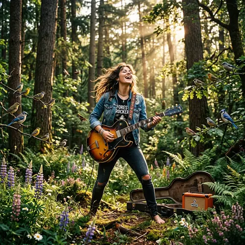 Rock and Roll Musician Performing in Forest | Guitarist Concert