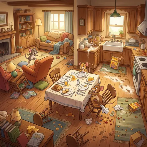 Animated Mice Causing Mischief in a House