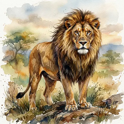 Majestic Lion Watercolor Painting | Impressive Beast Portrait