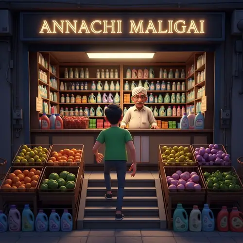 Explore Annachi Maligai Grocery in Pixar 3D Style