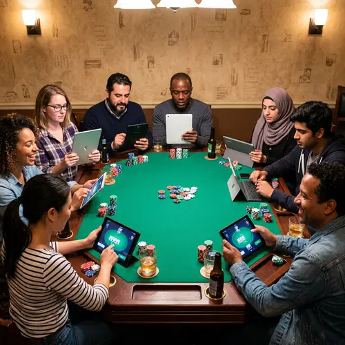 Diverse Group Playing Poker on Colorful Table