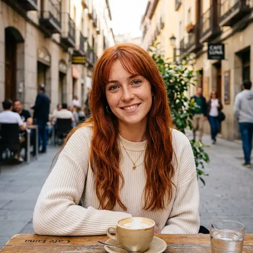 20-Year-Old Spanish Woman with Red Hair and Korean-Style Bangs