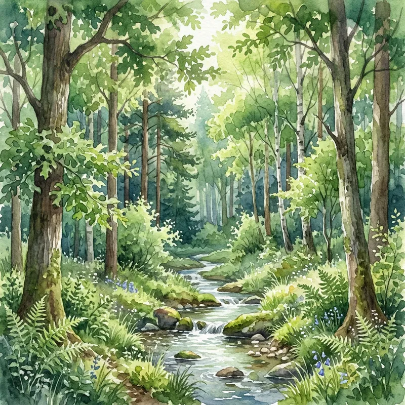 Lush Forest Watercolor Artwork - Nature's Beauty Captured Lush Forest Watercolor Artwork - Nature's Beauty Captured