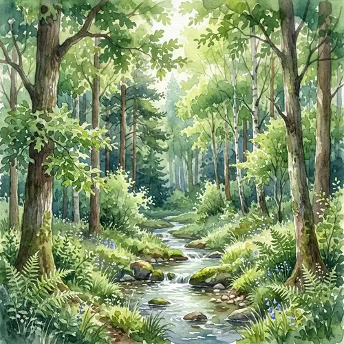 Vibrant Lush Forest - Capturing the Beauty of Nature in Watercolor Style