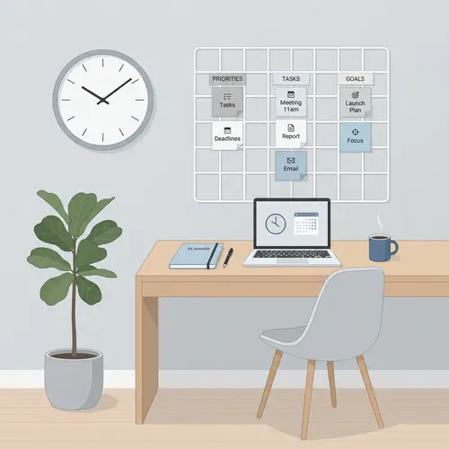 Minimalist Time Management: Simplistic Clock & Organized Desk
