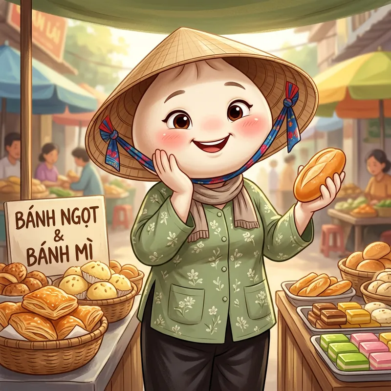 Adorable Dumpling-Like Female Character in Conical Hat | Bread and Cake Lover