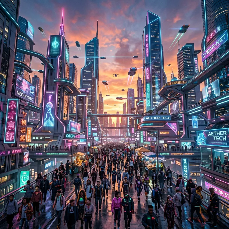 Futuristic Cityscape at Sunset | Cyberpunk Vibes with Neon Lights & Flying Cars