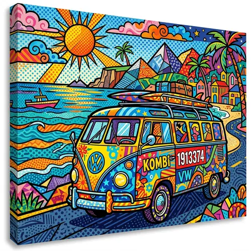 Bold Pop Art Interpretation of Volkswagen Kombi