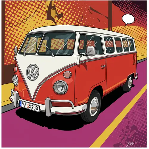 Bold Pop Art Interpretation of Volkswagen Kombi