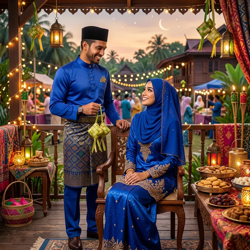 Beautiful South Asian Couple in Royal Baju Raya - Festive Ramadhan Scene
