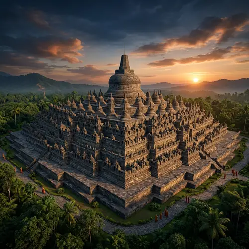 Detailed 3D Image of Borobudur Temple - Serene Buddhist Architecture