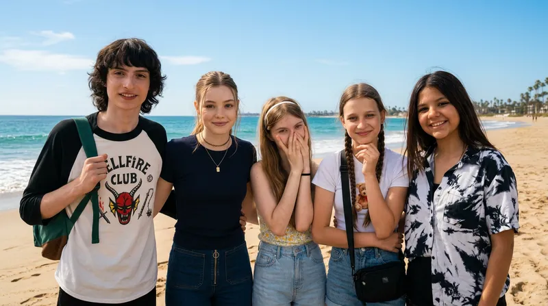 Group Photo of Friends at a Sunny Beach