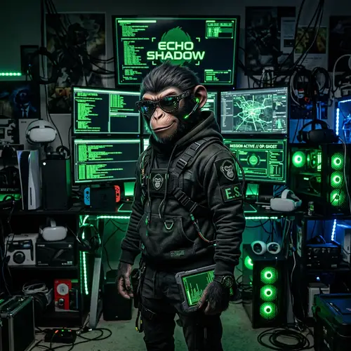 Echo Shadow: Enigmatic Anthropomorphic Monkey | Dark and Mysterious Visual Representation