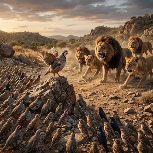 Courageous Partridge Faces Powerful Lions in Epic Battle