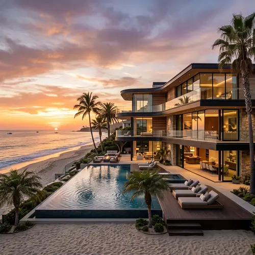 Luxurious Modern Beach Mansion with Sunset View