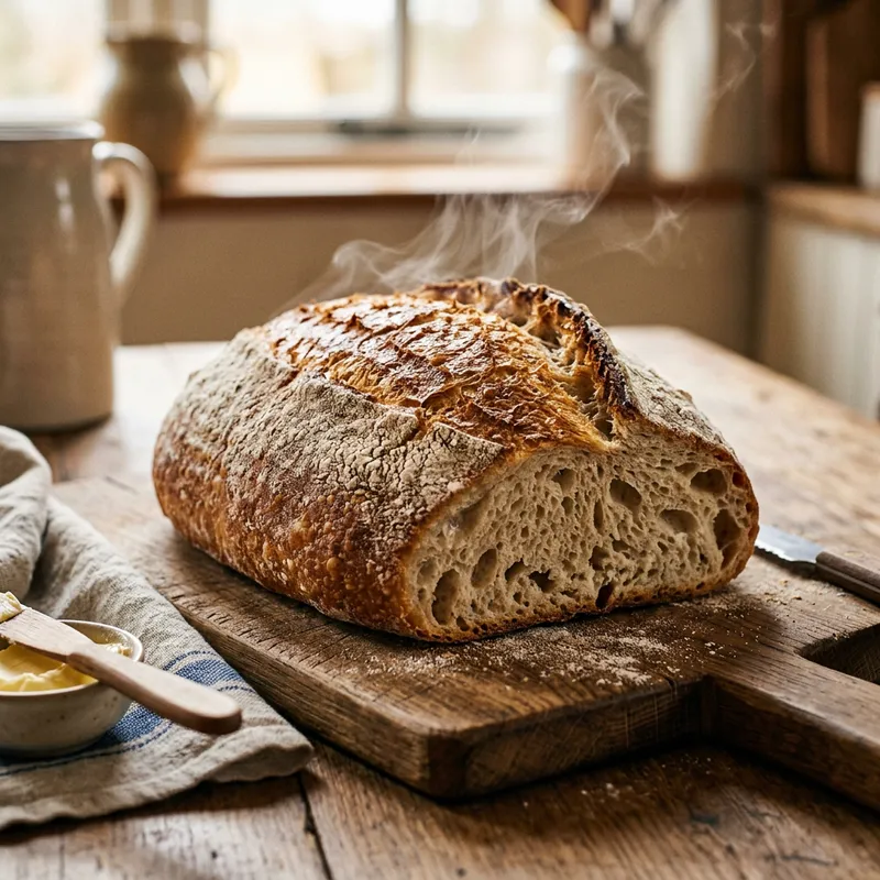 Golden Crust Baked Bread: Rustic Loaf & Air Pockets