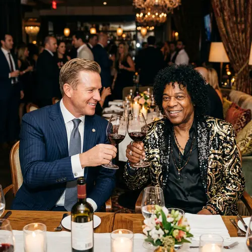 Business Figure and Musician Cheers with Wine | Website