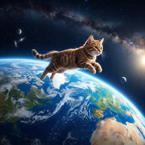 Cat Soaring Around the Earth - Amazing Image