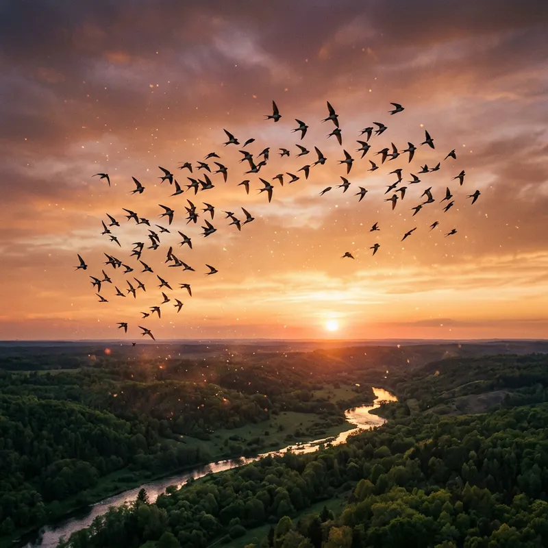 Swallows Soaring at Sunset - Ethereal Beauty