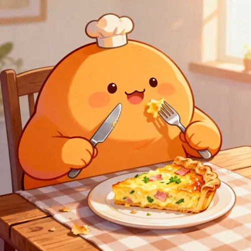 Fat Ginger Cartoon Enjoying Quiche Delightfully