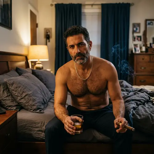 Handsome Mature Alpha Male with Cigar in Cozy Room