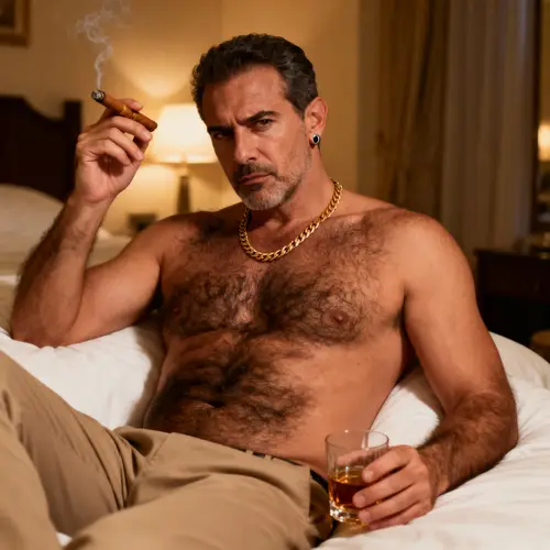 Handsome Mature Alpha Male with Cigar in Cozy Room