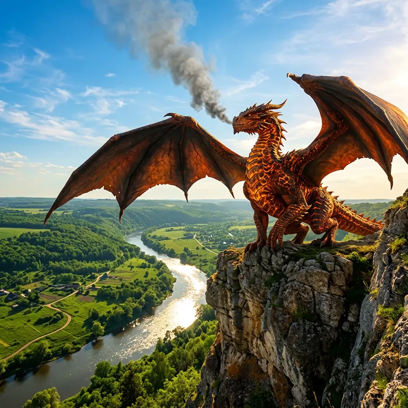 Captivating and Majestic Dragon Perched on High Cliff Captivating and Majestic Dragon Perched on High Cliff
