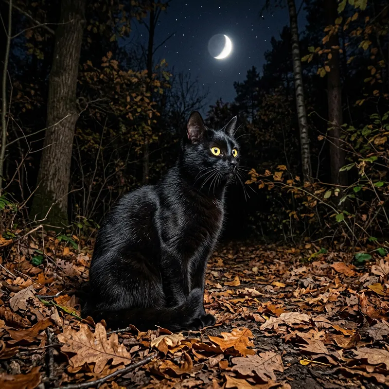 Enigmatic Black Cat in Moonlit Night