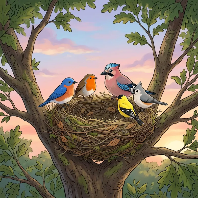Five Birds Nest Animation - Naturalistic Avian Harmony