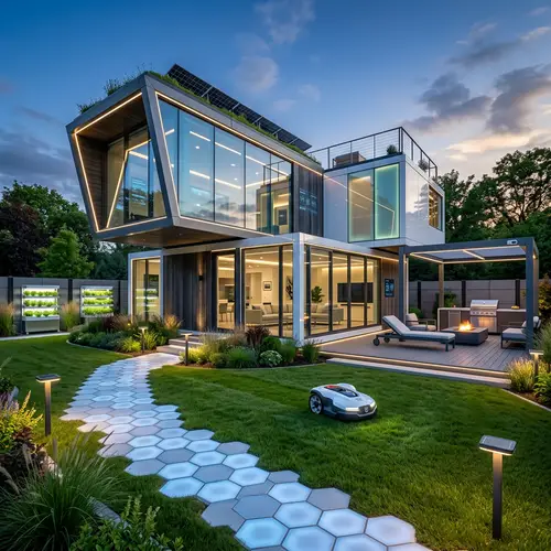 Futuristic Modular House in Hi-Tech Style with Backyard