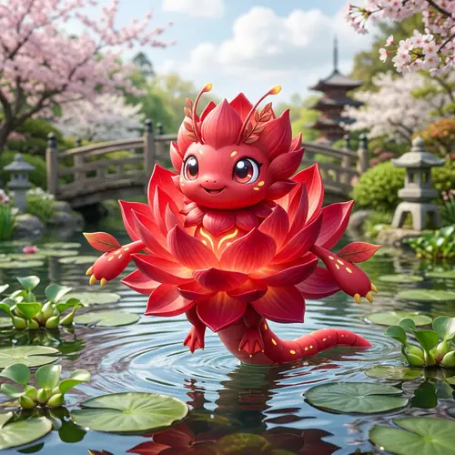 Red Lotus-Like Pokemon Creature