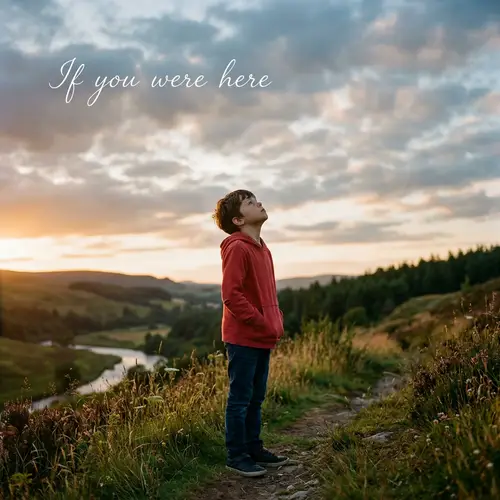 Boy in Red Sweatshirt Looking Up - If you were here