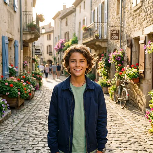 Handsome Boy in Charming Old Town | Olive Skin & Bright Blue Eyes