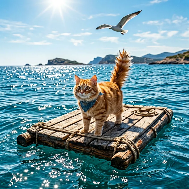 Playful Cat Enjoying the Blue Ocean