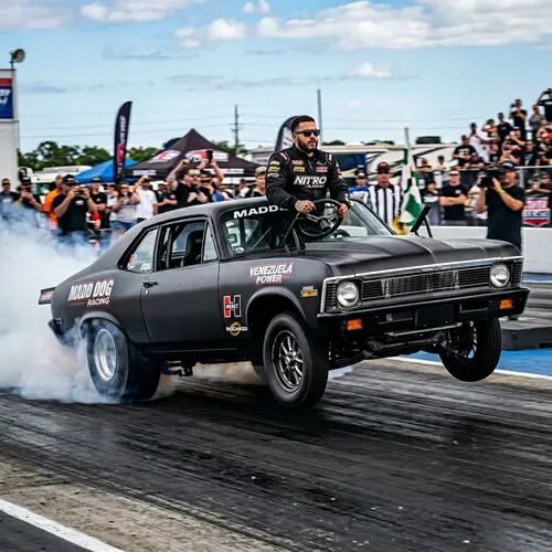 Hispanic Male Driver Performing Car Wheelie
