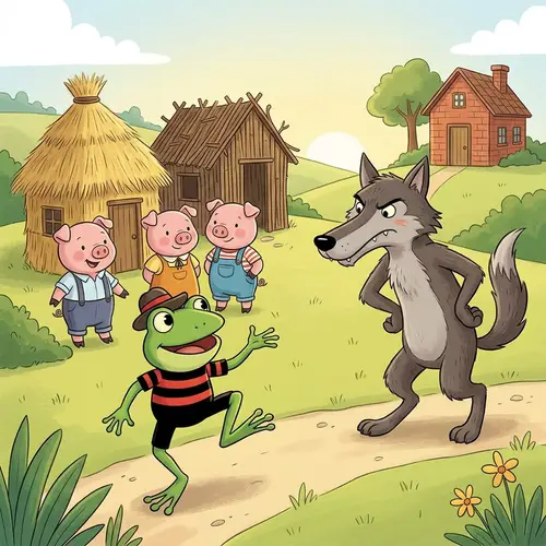 The Wolf and Three Little Pigs with RinRin Frog