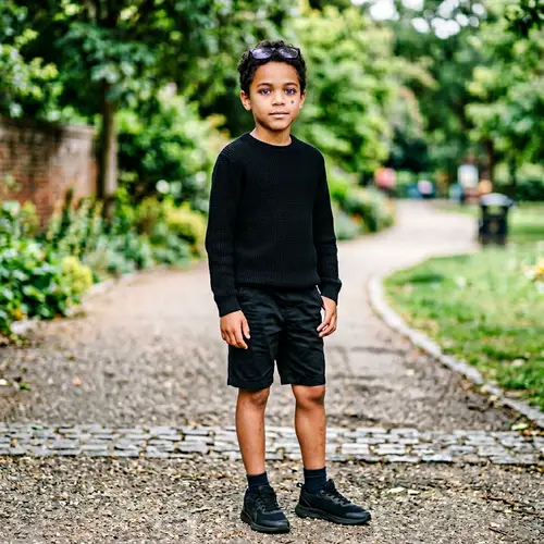 Mixed-Race Boy with Glasses, Black Outfit & Purple Eyes