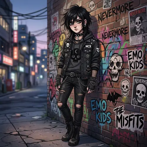 Anime-Style Character with Pale Skin and Freckles | Emo Outfit