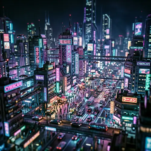 Futuristic Night Cityscape with Neon Lights - Cyberpunk Fusion