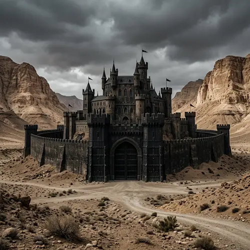 Gloomy Castle in the Desert: Ominous Ambiance Amid Stark Contrast