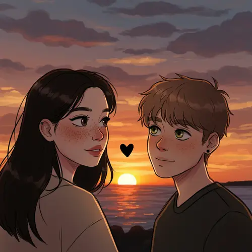 Romantic Drawing of a Couple at Sunset