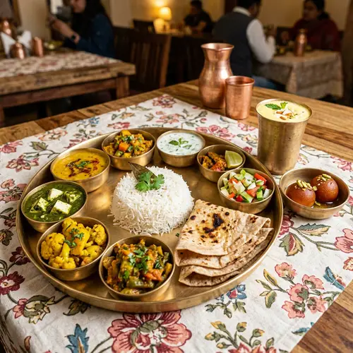 Authentic Indian Vegetarian Thali: Delightful Flavors in a Brass Plate