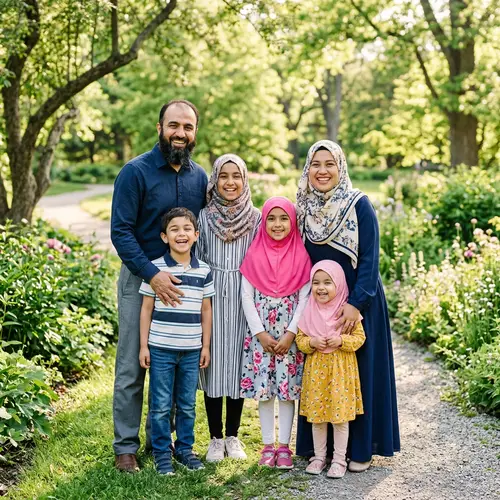 Muslim Family: Husband, Wife, 3 Daughters & 1 Son