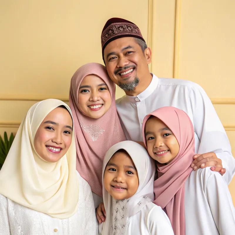 Muslim Family: Husband, Wife, 3 Daughters & 1 Son