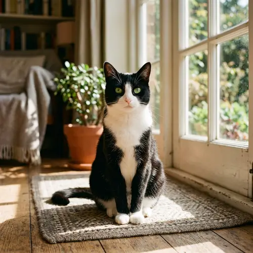 Elegant Domestic Cat with Vibrant Green Eyes | Confidence Exuding Posture