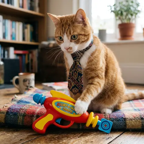 Fancy Cat with Toy Gun | Fun Feline Attire
