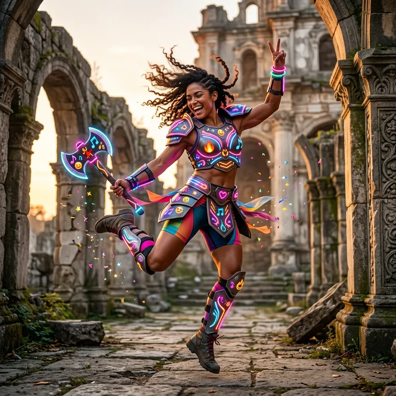 Warrior in TikTok - Hispanic Hero in Vibrant Armor Warrior in TikTok - Hispanic Hero in Vibrant Armor