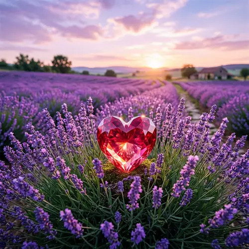 Crystal Red Heart in Lavender Field