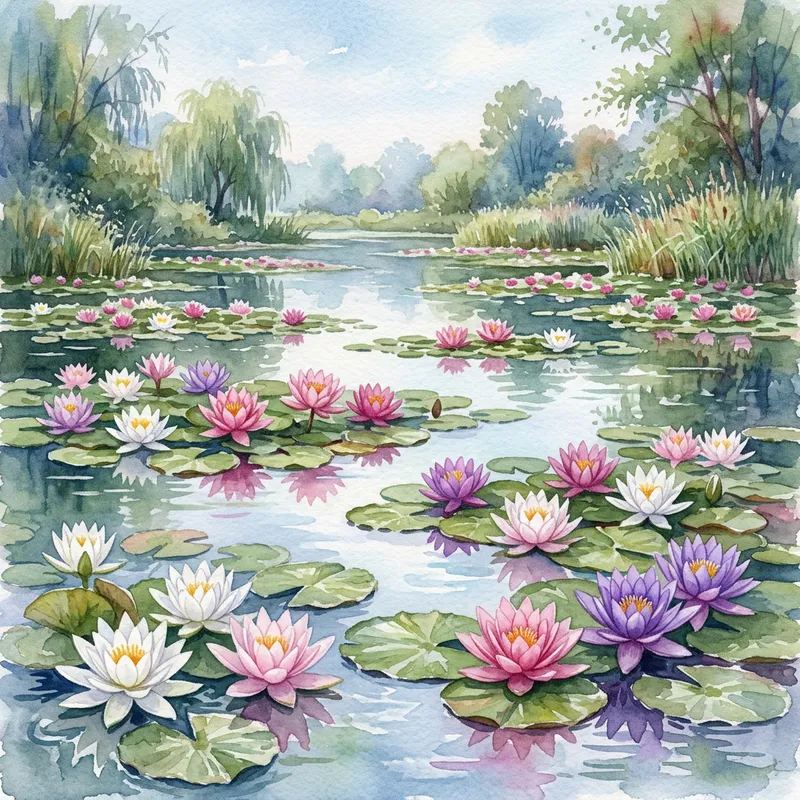 Watercolor Lilies: Serene Pond Blooms